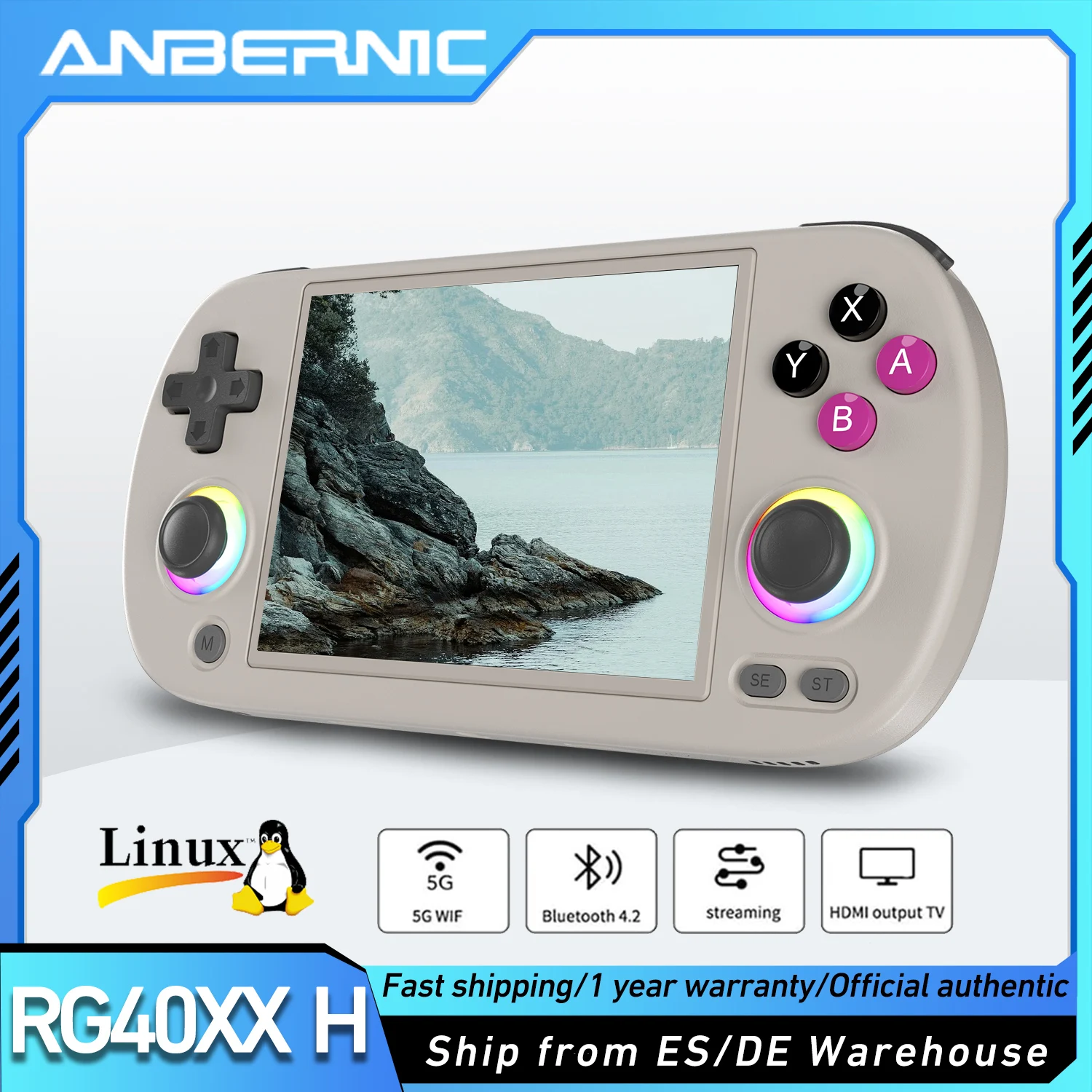 Anbernic RG40XX H Console de jeu portable 4,0 pouces RG40XXH lecteur de jeu rétro 64G préchargé plus de 5000 jeux système Linux portable 64 bits