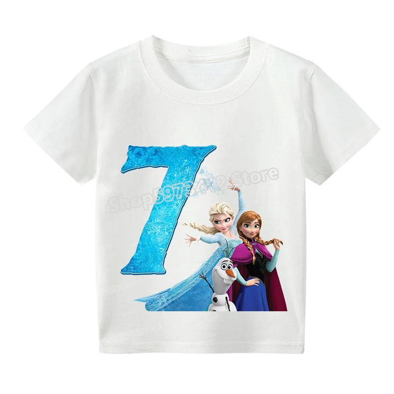 Frozen Anna Elsa T-shirt Child Digital Number Kawaii Tops Aesthetic Graphic Tees Girls Clothes Kids Graphic Tee Birthday Gift