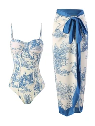 Body liso de 2 piezas con falda de playa para mujer, Bikinis acolchados, traje de baño de verano, ropa de playa para mujer 2024