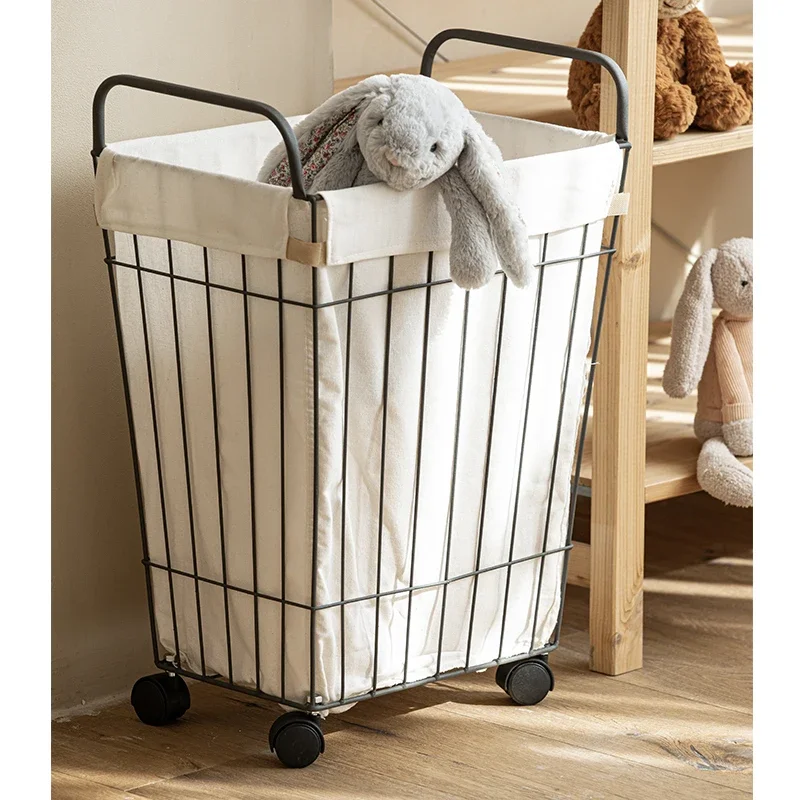 Nordic Style Simple Household Living Room Toys Storage Basket Bathroom Iron Pulley Laundry Bin Bedroom Organizer For Clothes