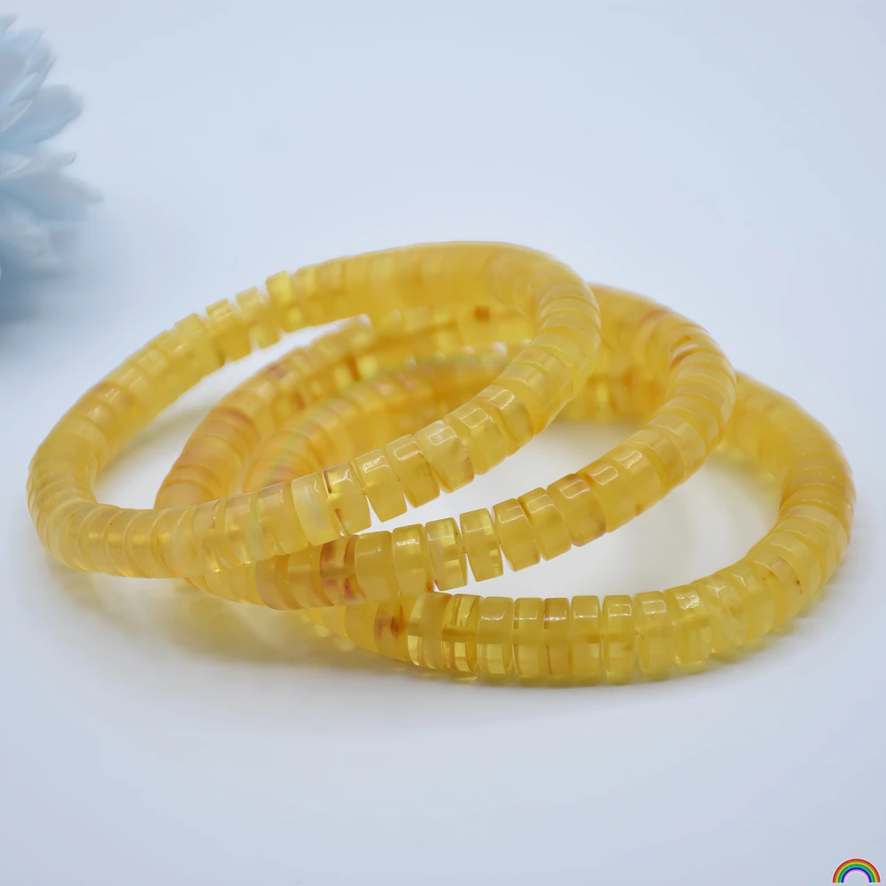 

Natural beeswax amber blood amber straight cut bracelet condensed light flow year single circle beeswax wheel bead jewelry Rwbuy