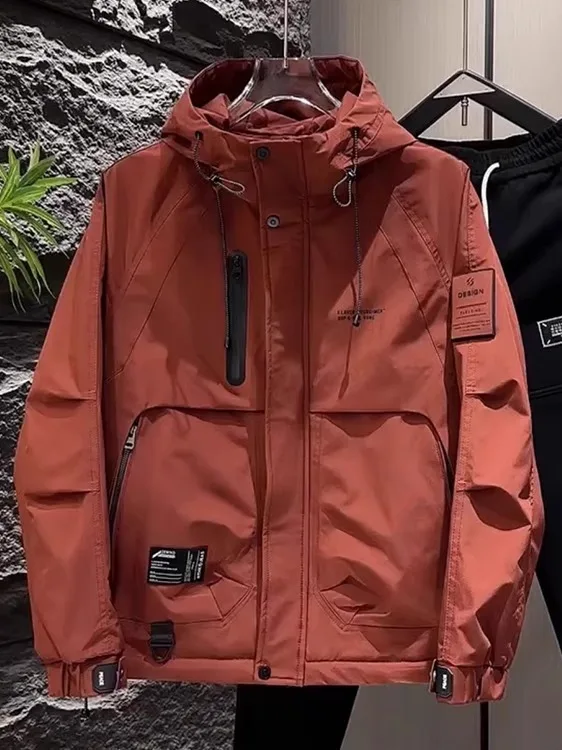 

Men's Thiened Cotton Jaet Hooded Workwear Winter New Sle Windproof Faion Brand Stand Fit Casual Sle Polyester Fiber