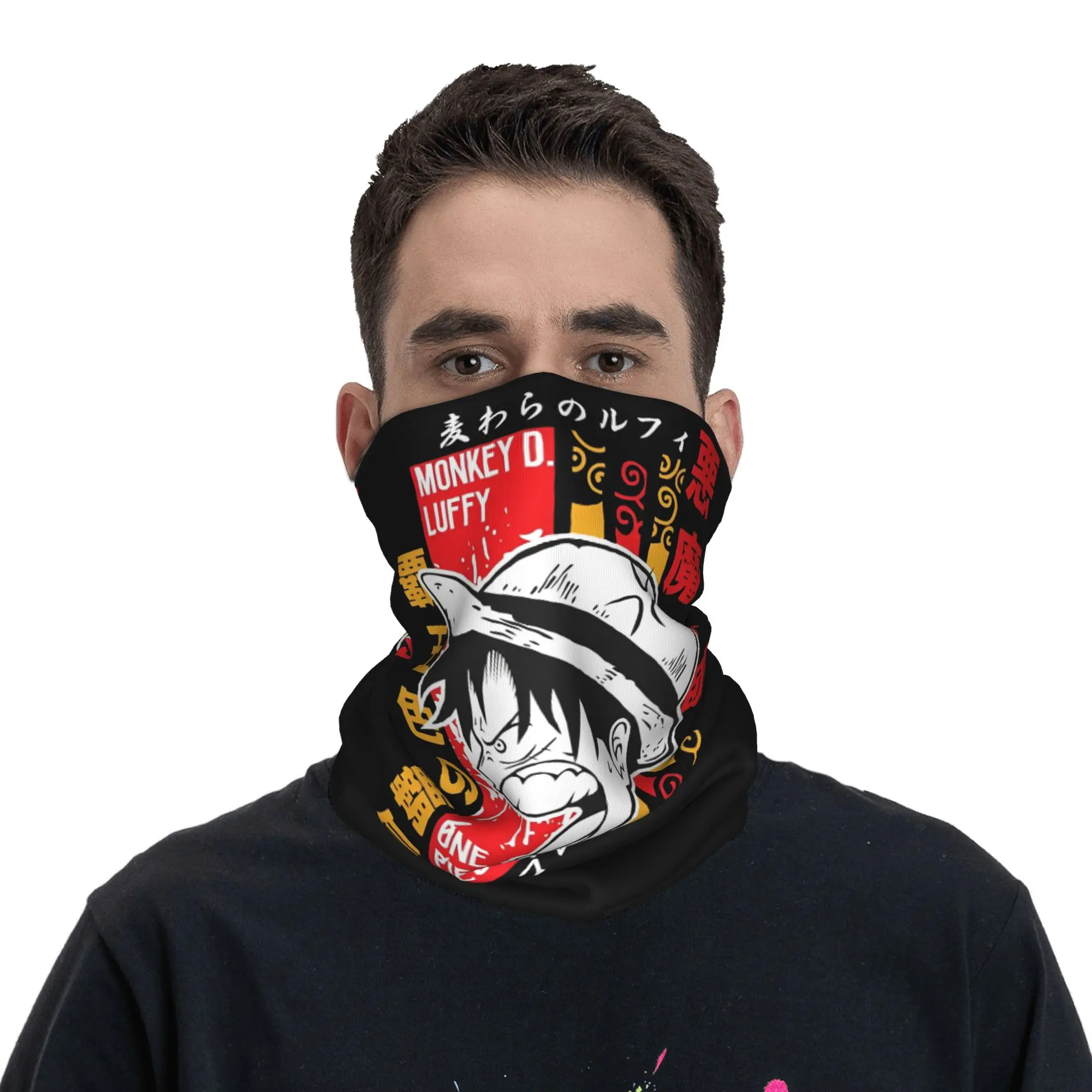 2025 قطعة واحدة أنيمي مانغا لوفي باندانا ميرش غطاء الرقبة المطبوعة التفاف وشاح متعدد الاستخدام وشاح لركوب تنفس