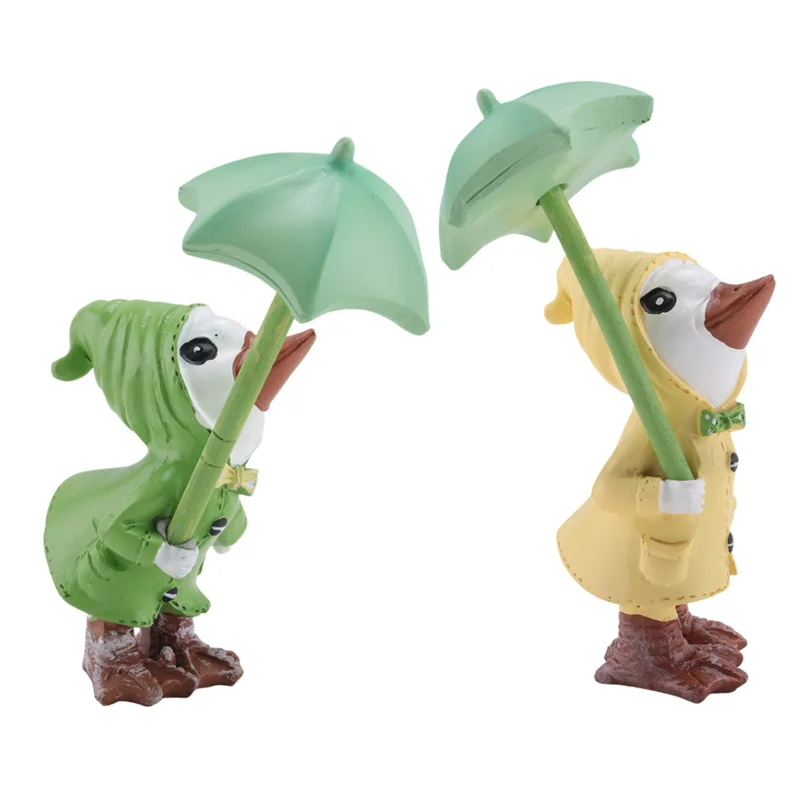 ABFS 2Pcs Garden Ducks Statues, Garden Resin Ornament With Umbrella Garden Resin Ornament Garden Duck Outdoor Decoration