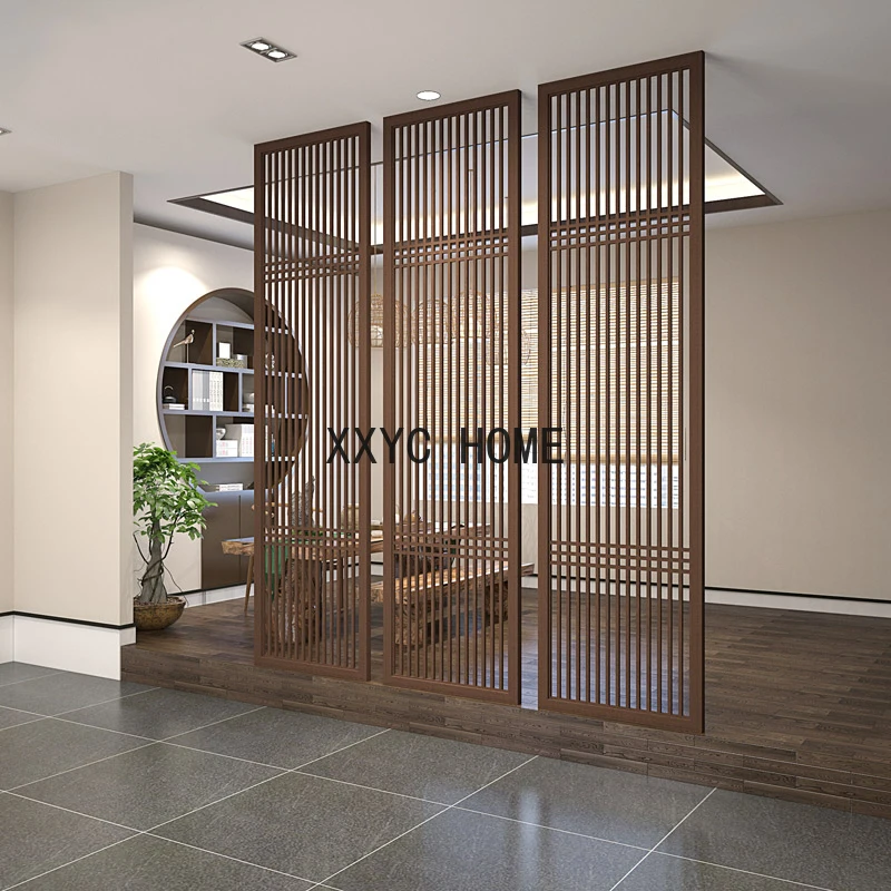 

America Black Walnut Wooden Screen Partition Entrance Entrance Living Room Entrance Solid Wood Grille Chinese Background Wall