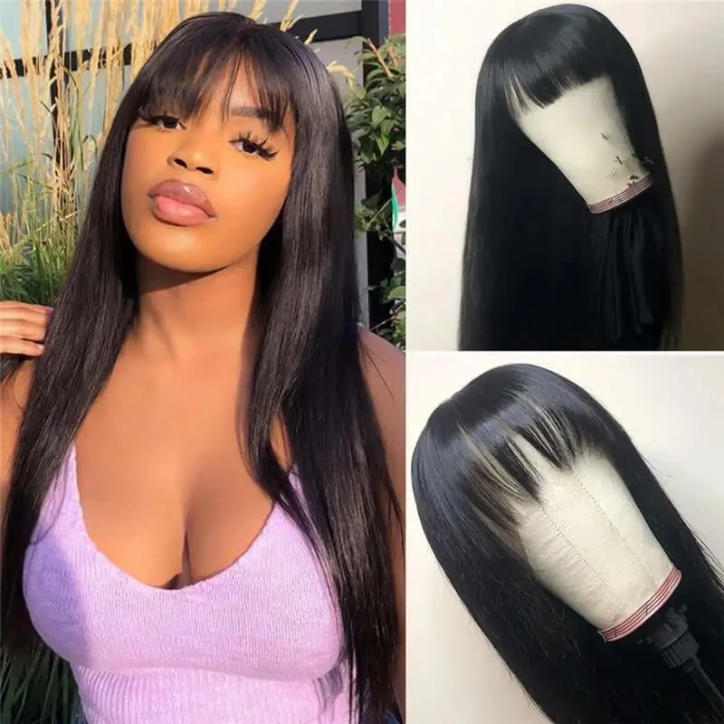 

Straight Human Hair Wig 100% With Bangs For Women 30 32Inch Brazilian Hair Wigs On Sale 3x1 Middle Part Lace Bang Wigs Bob