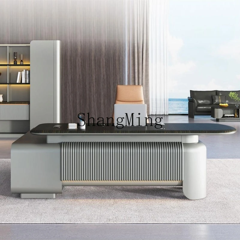 

ZYY light luxury high sense president desk double cabinet office atmosphere single table and chair combination