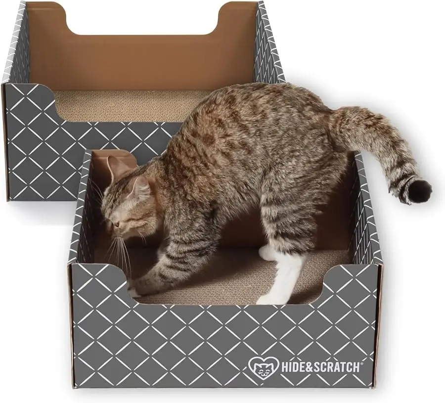 

HIDE & SCRATCH Cardboard Cat Scratcher; Cat Scratcher Box and Bed with Refillable Double-Sided Cardboard Scratch Pad for Indoor