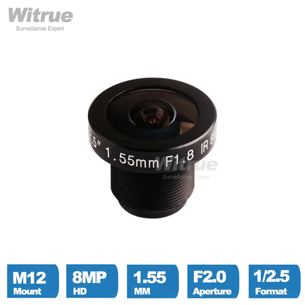 Witrue Fisheye CCTV Lens HD 8MP 1.55mm 1/2.5' F2.0 M12 Mount for Panoramic Surveillance Security Camera 185 Degrees