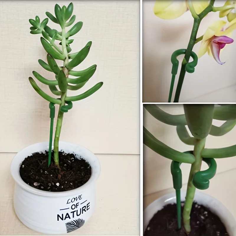 6Pcs Green Plastic Plant Support Stakes with Hooks Fiberglass Garden Stakes for Potted Plants Orchid Stabilizers Plant Support