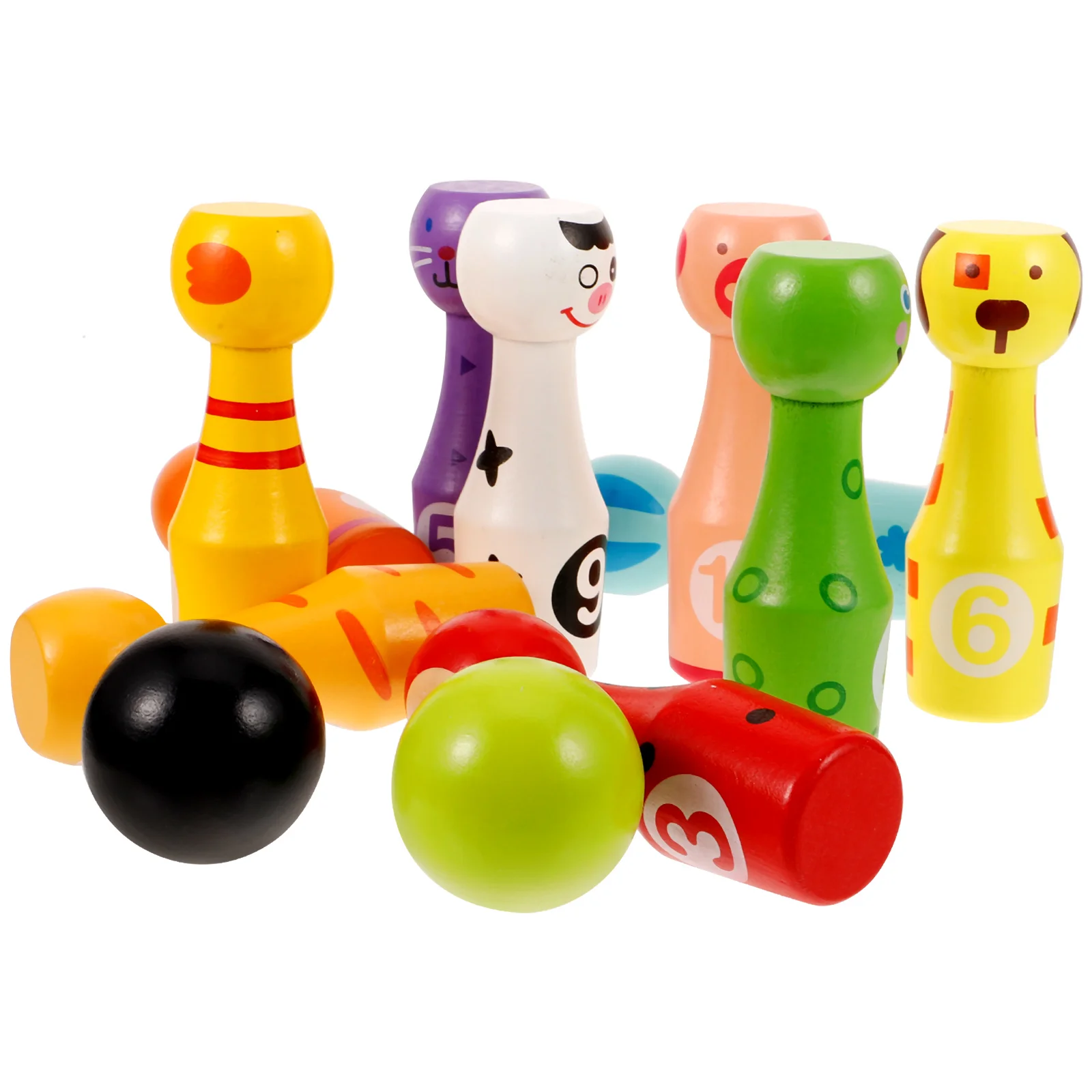 

1 set Wooden Bowling Creative Bowling Ball Toy Kit Cartoon Design Durable Material Kids Children Balls Toy Kit Set