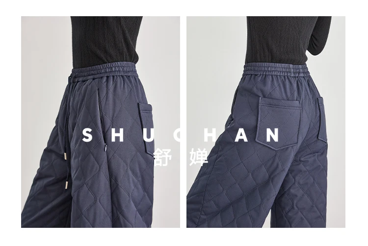 Navy Blue High-waisted Wide-leg Pants Piled and Thickened Cotton Pants Warm Casual Pants Winter 2025 new