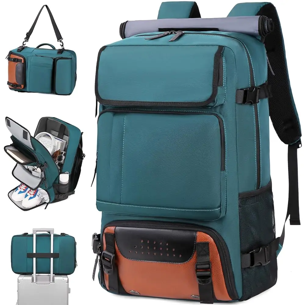 

Carry on Travel Backpack for Men Airline Approved Convertible Nylon Duffle Backpack Luggage Bag Dark Green