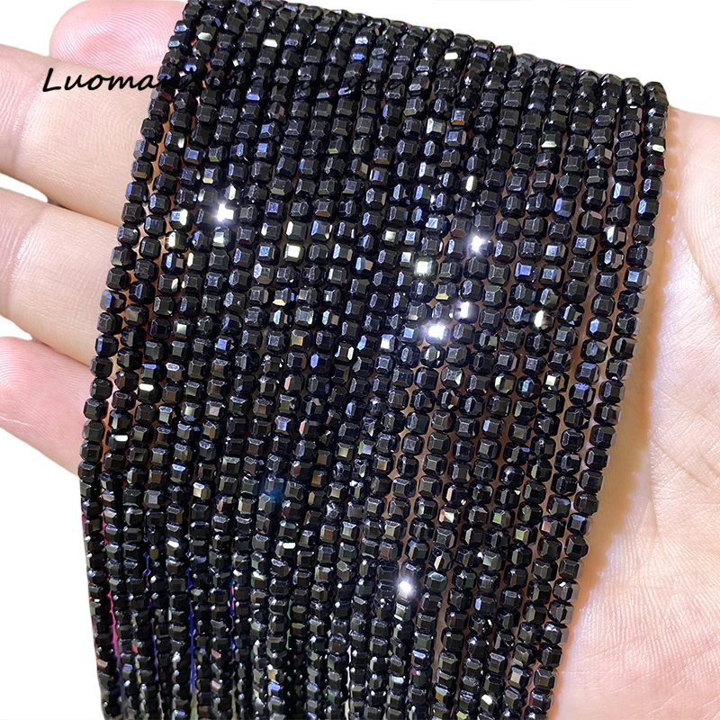 3MM Natural Faceted Stone Square AA Black Spinel Loose Spacer Beads for Jewelry Making Diy Earrings Bracelet Accessories