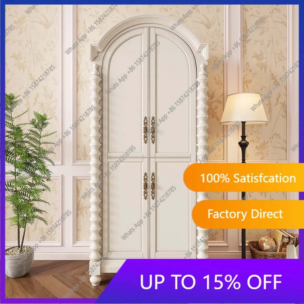 MX French American Cream Style All-solid Wood Wardrobe European Simple Household Small Apartment Bedroom Wardrobe