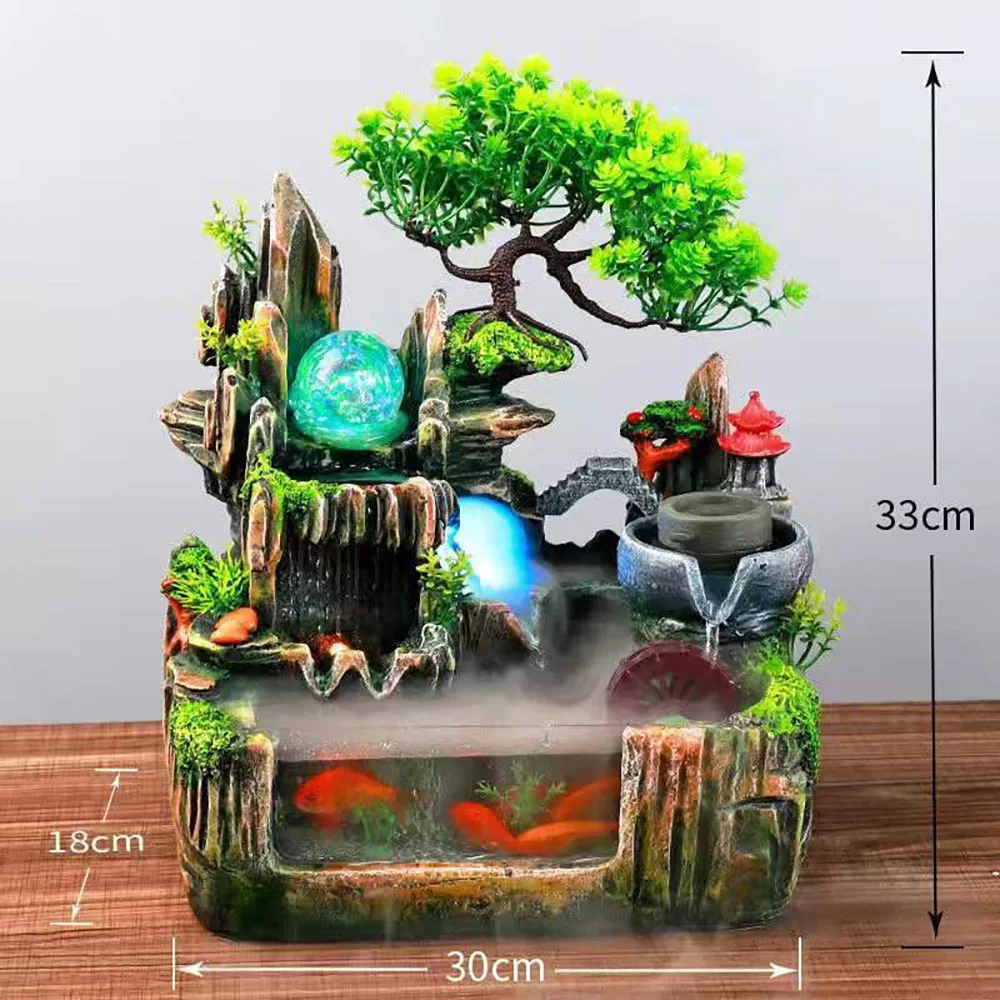 NONE Simulierte Landschaft Ornamente Aquarium Brunnen Wasserfall Restaurant Dekorationen Spray mit LED Licht Steingarten Aquarium 6