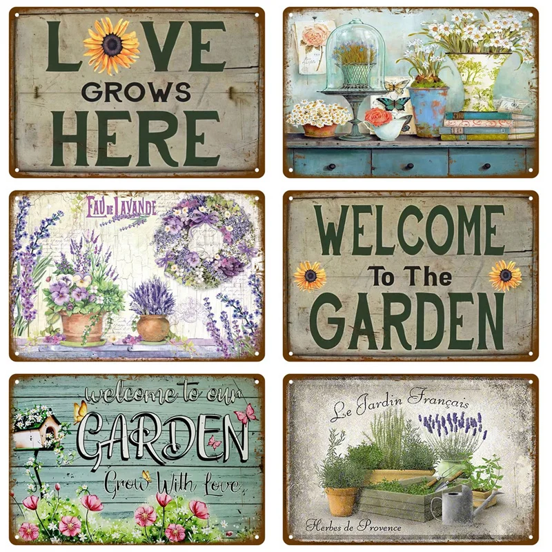 Vintage Metal Plaque Plates Decor Garden Flower Rules Metal Sign For Pub Bar Home Wall Decor Art Tin Signs Flower Poster Gift