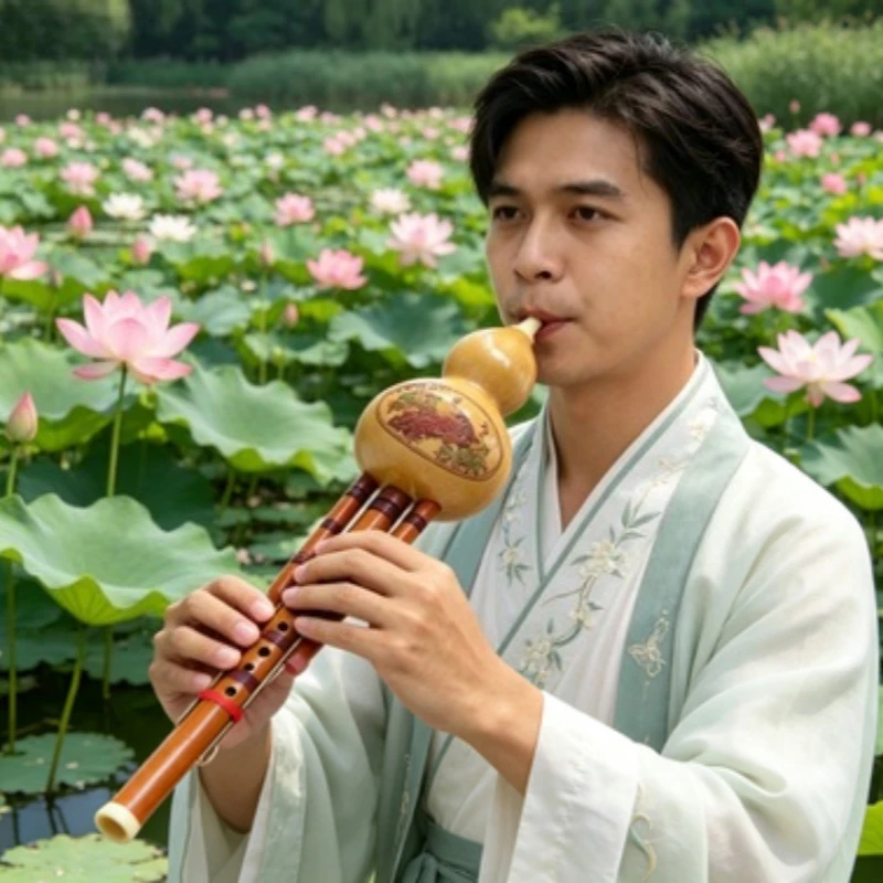 Hulusi Gourd Flute C Key B Key Phoenix Tail Bamboo Ethnic Wind Instrument Adult Beginner Soft Voice