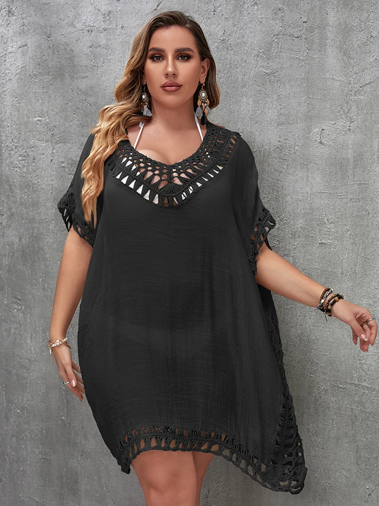 Plus Size Beach Tunic Women Swimwear Summer Sun Protection Clothes Cover Up Swim Beach Dress Summer Woman Swim Plus Size