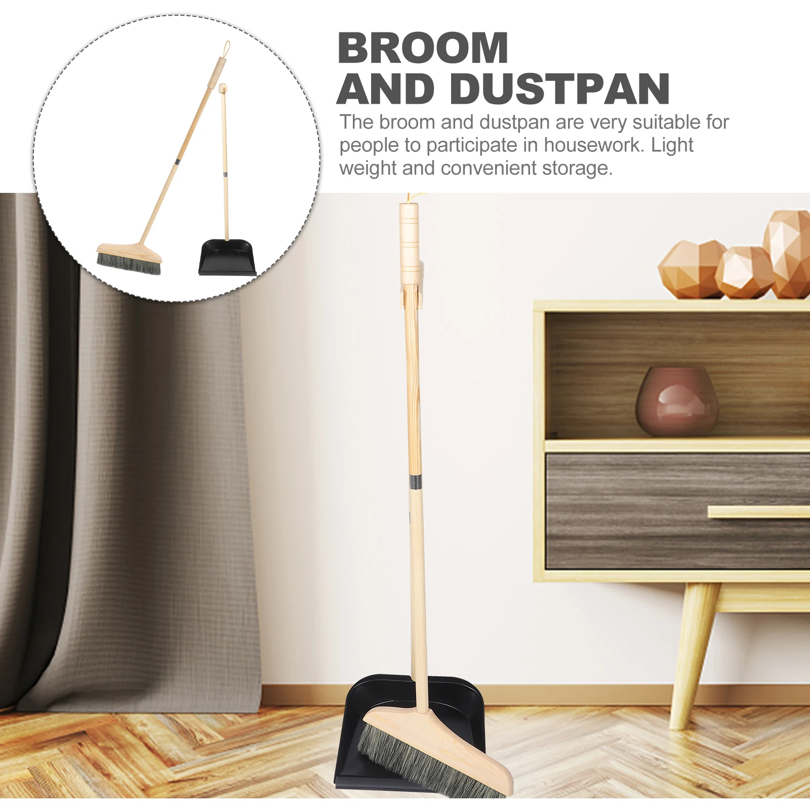

Solid Wood Broom Dustpan Set Long Handle Black Hair Home Cleaning Dustpan For Home Supplies Durable Garbage Shovel