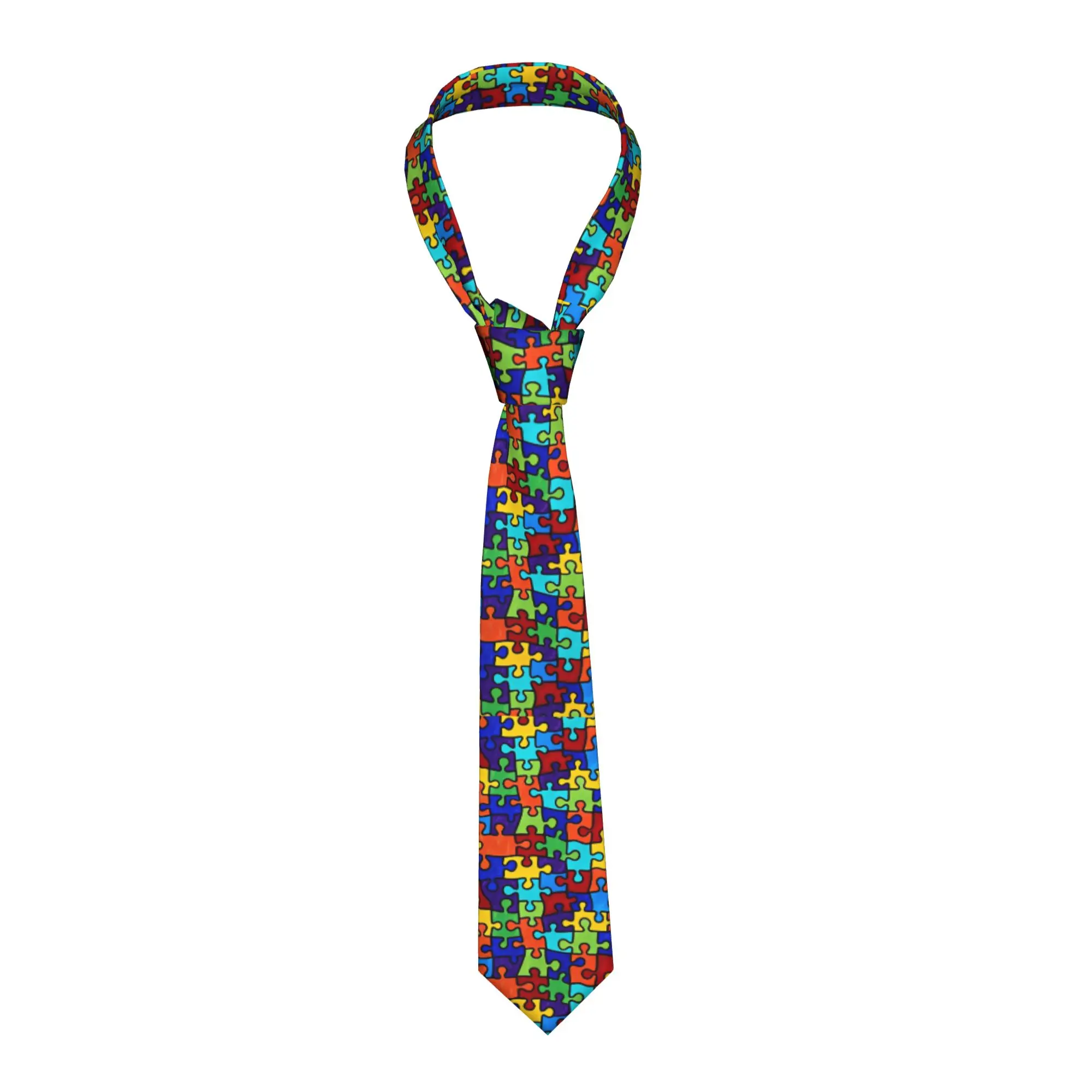 Autism Awareness Puzzle Pattern Tie  Business Neck Ties Men Kawaii Funny Necktie Accessories Great Quality Printed Collar Tie
