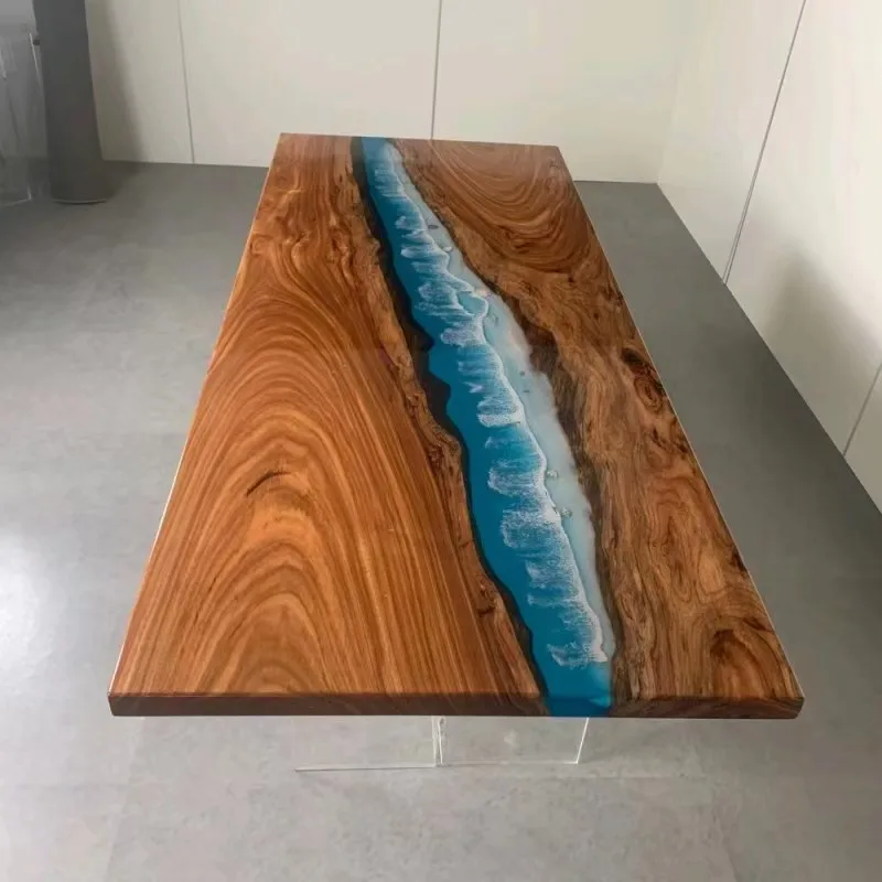 Mesa de comedor personalizada, mesa superior de resina de madera maciza de nogal, epoxi vivo, para restaurante