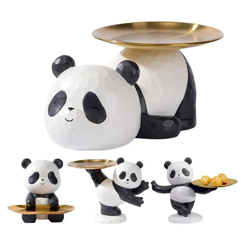 

Key Holder Bowl Resin Creative Key Storage Tray Panda Figurine Animal Sculpture Jewelry Earrings Organizer Desktop Trinkets