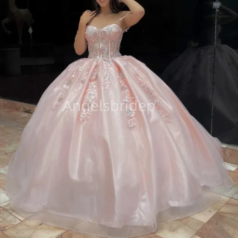 

Angelsbridep Vestido De 15 Años 2025 Princess Pink Satin Ball Gown Sweet 16 Quinceanera Dress Evening Party Dresses Appliques