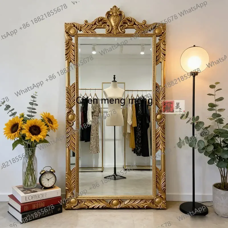 R134 French retro floor-to-ceiling large mirror European home full-body mirror American engraved clothing store full-length mirr