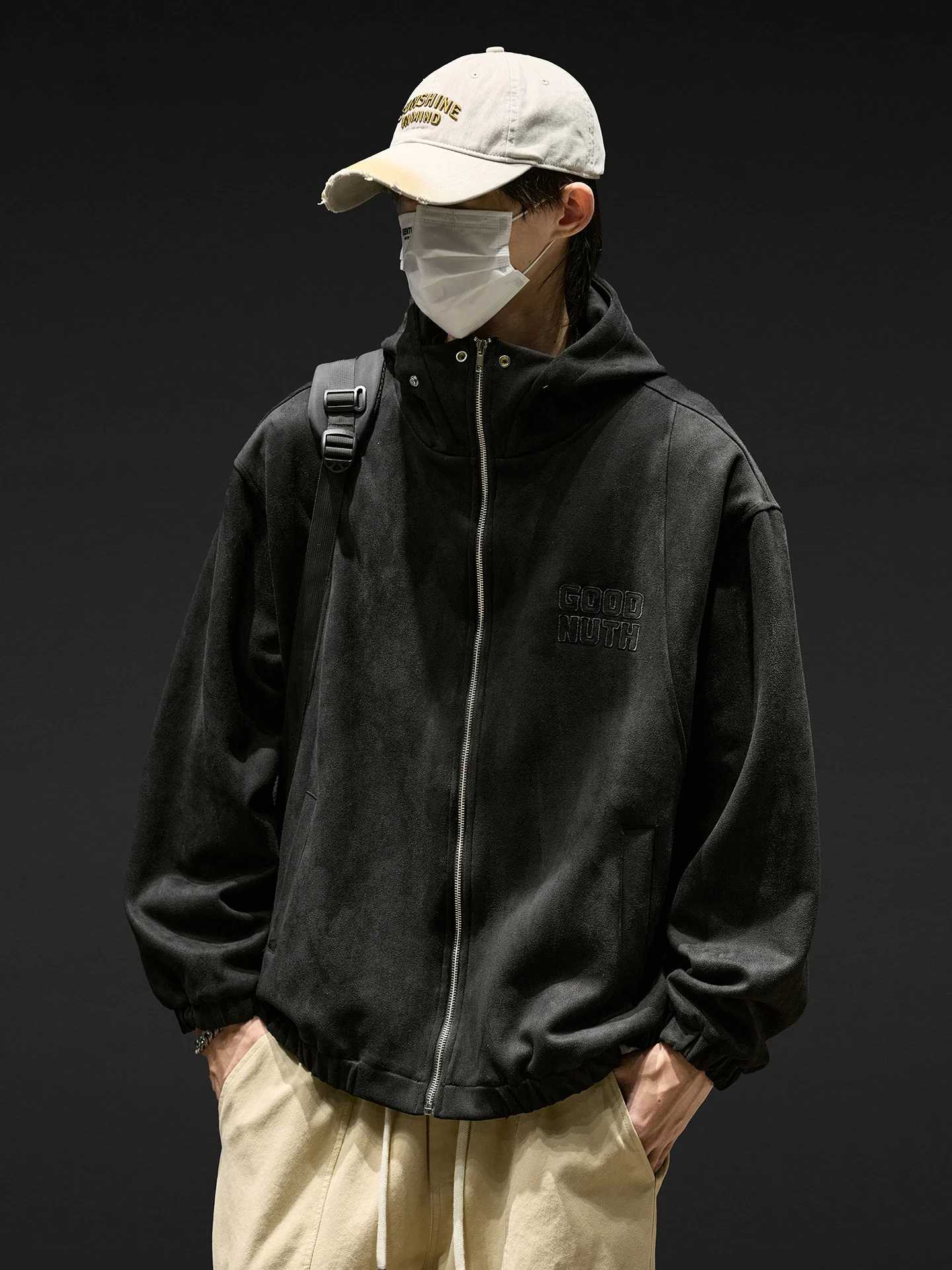 

Retro Sle Men's Jaet Loose Fit Autumn Winter Suede Hooded Coat Heavyweight American Vintage Sle Men's Top