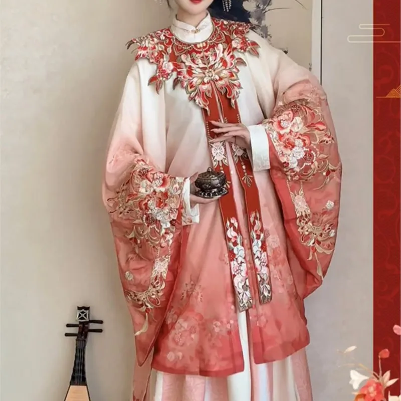 Christmas dress Hanfu female shoulder bright system standing collar shirt pleated skirt suit