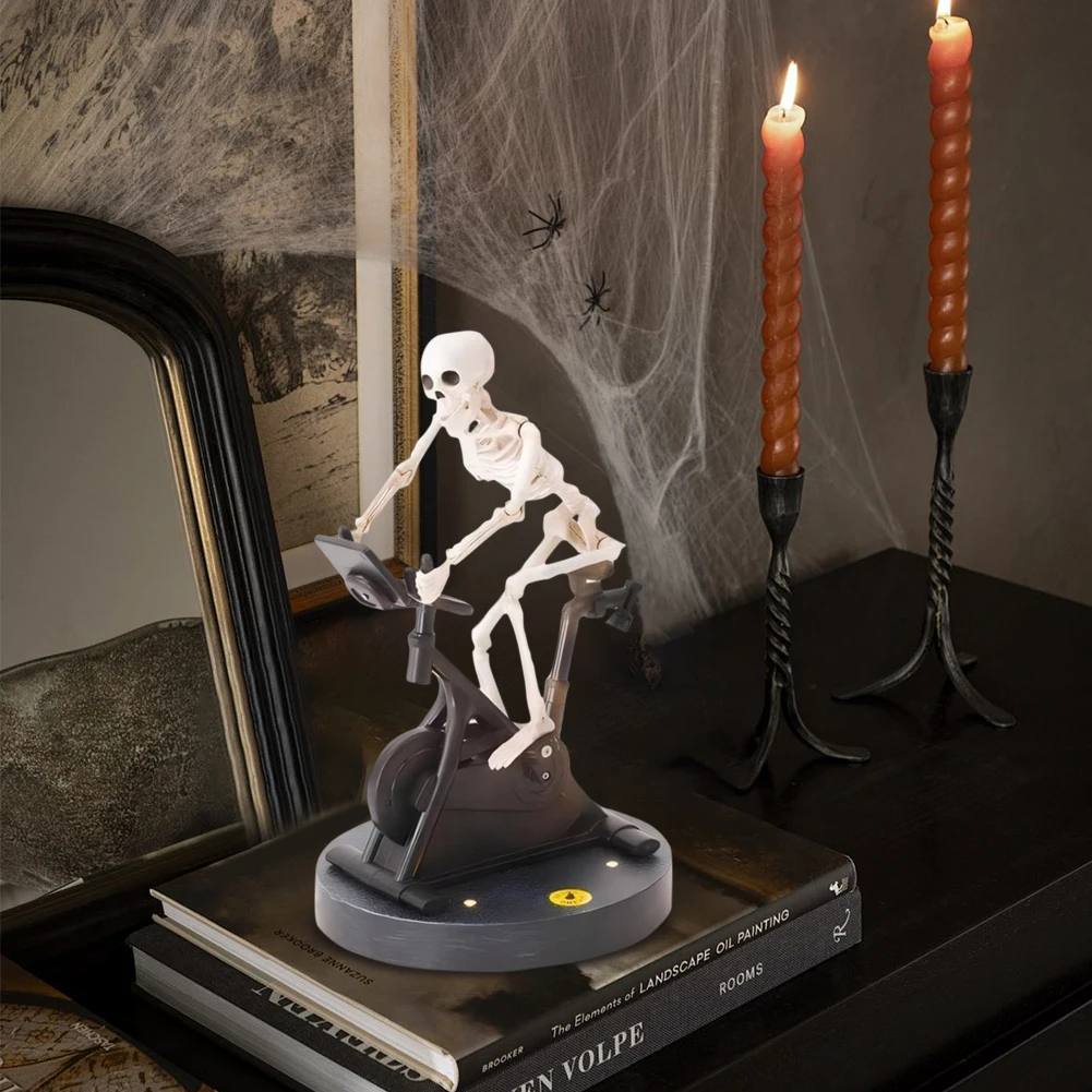 1PC Animatronic Skeleton Resin Statue Riding Bike Funny Animated Skeletons Halloween Decorations Novelty Desk Ornament Gifts