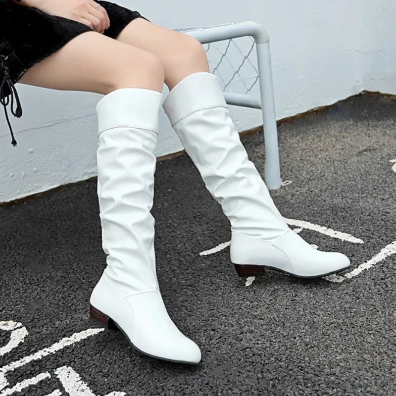 Shoes for Women Fashion Sleeve Women's Boots Spring Autumn Round Toe Solid High Tube Low-heeled Plus Size Boots Zapatos Mujer