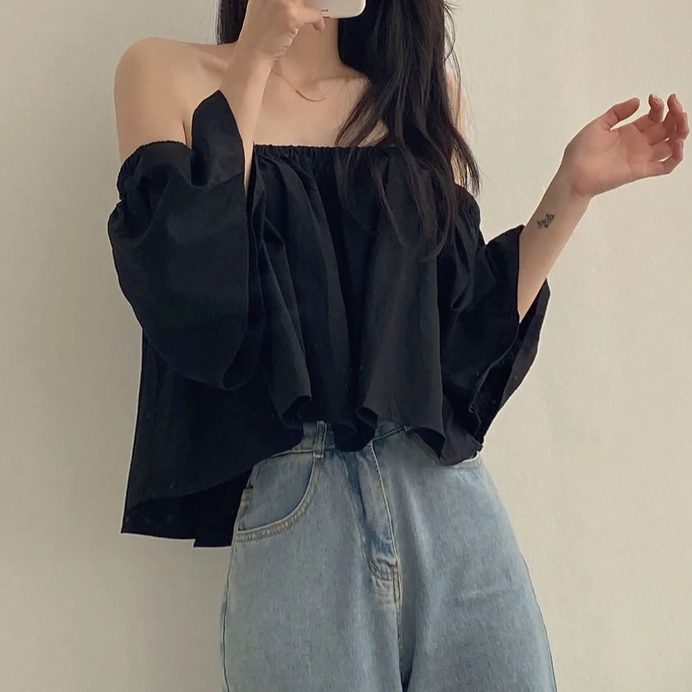 

Soft oulder Bridesmaid irt Women's ort Sve Cotton Bell Sve Gentle Sle Commute Loose Fit Long Sve One-oulder