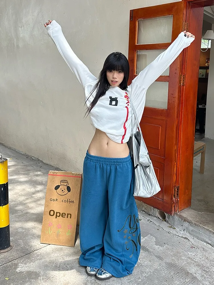 American Lazy Sle Wide Leg Casual Pants Women Spring Autumn Loose Slimming Drapey Straight Leg Trousers Dancewear