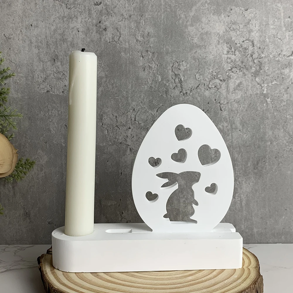 Cute Bunny Insert for Tea Light Holder Silicone Mold Easter Egg with Bunny Candle Holder Casting Molds Hollow Heart Rabbit Molds