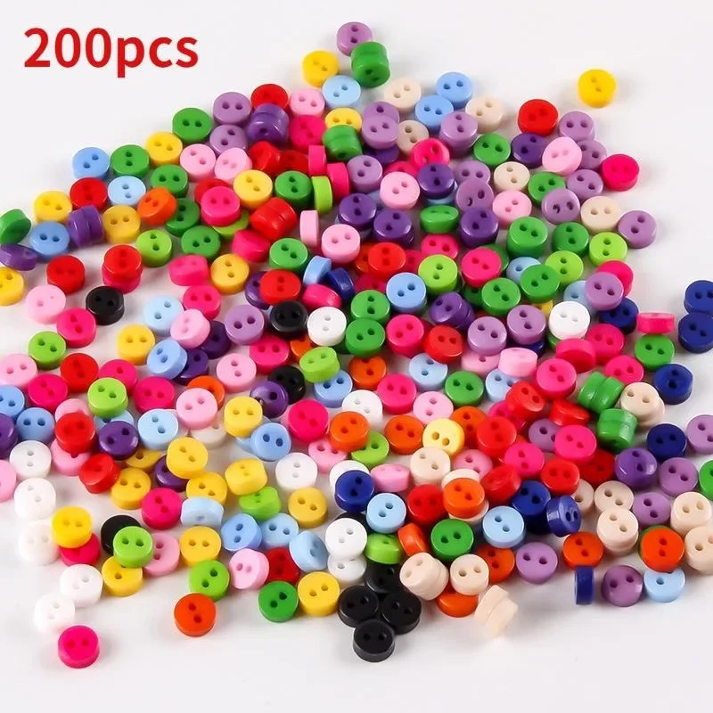 200Pcs Random Color Mixing Decorative Buttons for Needlework Resin Plastic Button for Dolls Scrapbooking Sewing Buttons