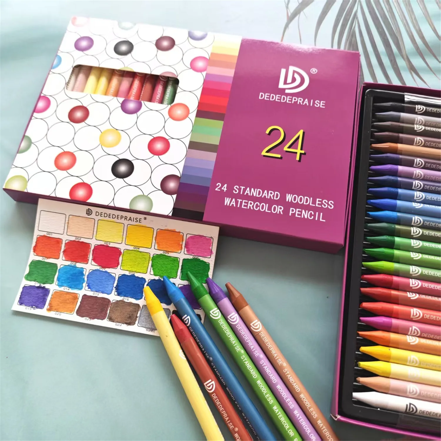 24 Color Woodless Watercolor Pencil Set, Water Soluble Colored Pencils for Professional Drawing Sketching and Watercolor