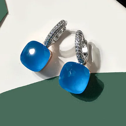 100% 925 Sterling Zilver Snoep Stijl 21 Kleuren Roze Wit Blauw Groen Zwart Geel Crystal Drop Earring Voor Vrouwen Fijne Sieraden