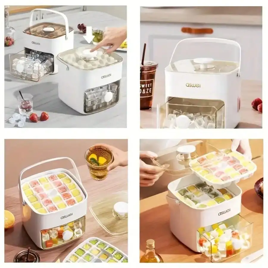 صانع Lce على سطح الطاولة، 48 قطعة من Lce، تصميم مزدوج الطبقات، مناسب للمنزل والمكتب والخارج، أداة للمطبخ باللون الأبيض.