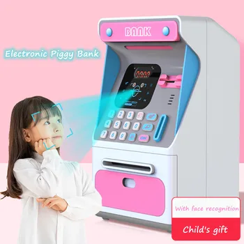 Electronic piggy bank automatic scroll paper banknote money boxes ATM machine money box simulated face recognition gift for children