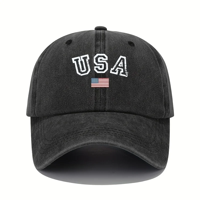 Die Baseballkappe mit amerikanischem Flaggen-Aufdruck ist eine verstellbare und leichte Ganzjahresmütze für Reiseausrüstung