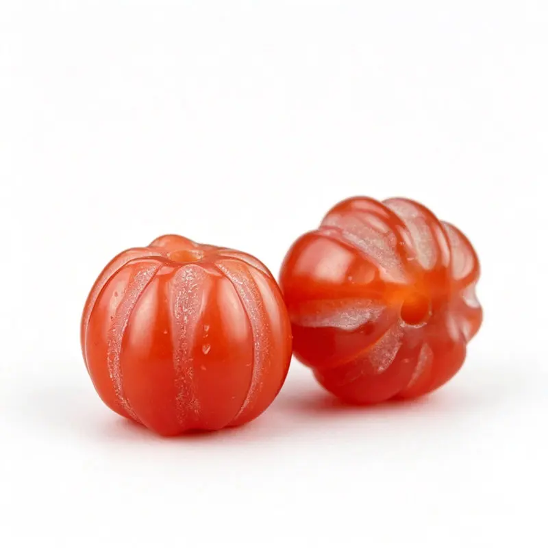Natural Red Agate Round Lanterns Beads Carved Pumpkin Loose Beads 8/10/12/14/16/18/20mm Melon Stone Beads TSB0456