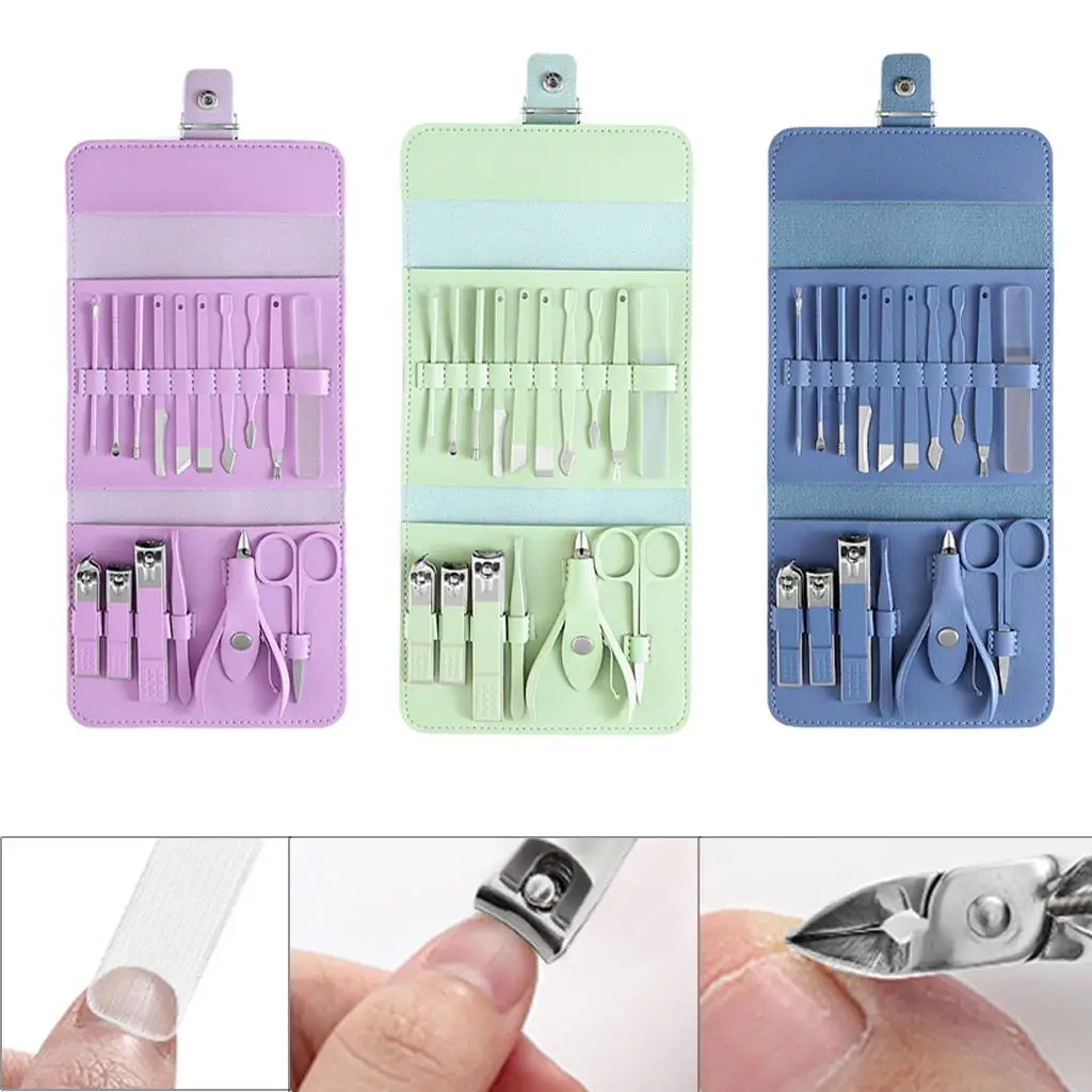 16x Manicure Set Nail Clippers Kit with Travel Case Nail Care for Travel