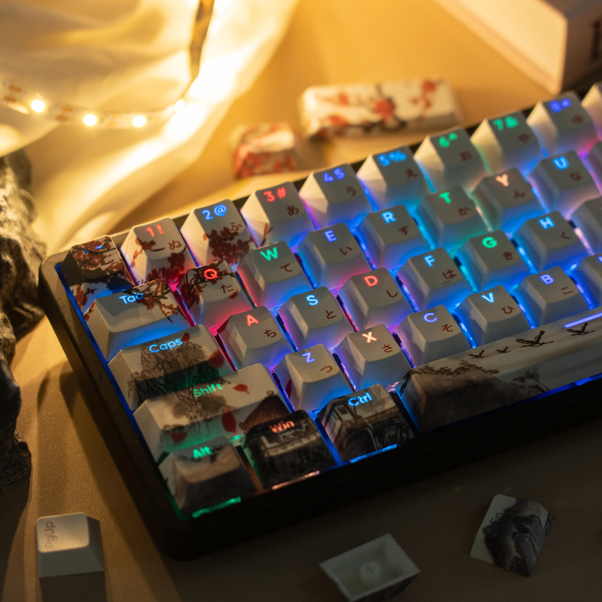 

127 Keys Plum Blossom Top Backlit Cherry Profile PBT Keycap Dye-Sub Key caps Cherry MX Switches For Gamer Mechanical Keyboard