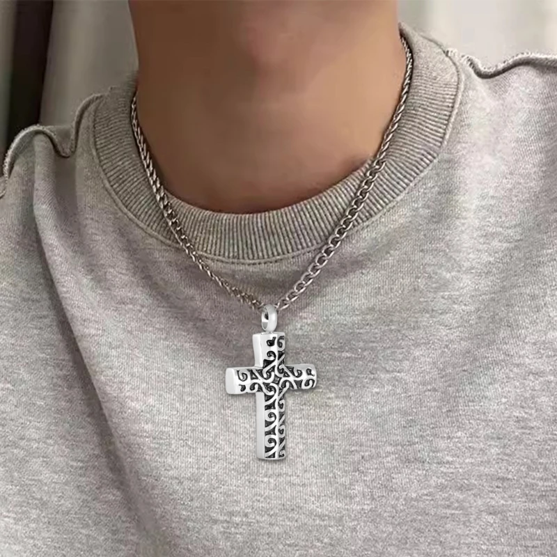 Collana con urna per animali domestici per croci cremazione delle ceneri Collana con gioielli collo Croci intagliate