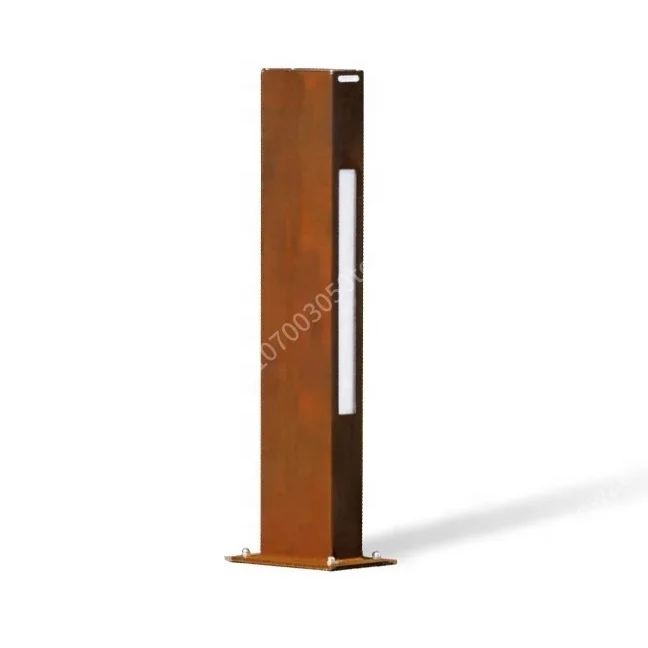 Outdoor Rusty Surface Waterproof Metal Square Bollard Light