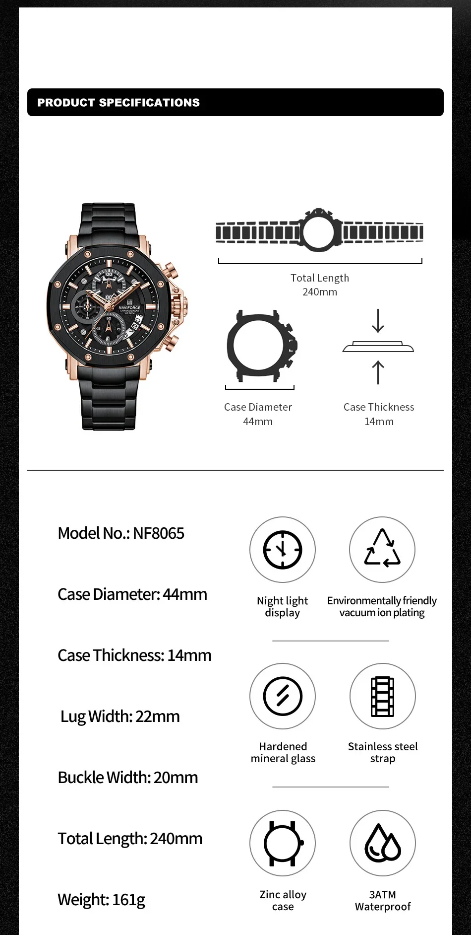 NAVIFORCE NF8065 Original Brand Watches For men NF8065 Quartz Chronograph Fashion With Date Display Relogio Masculino