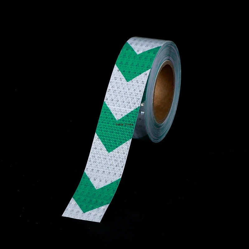 5CM*5M Arrow Reflective Material White-Green Waterproof Adhesive Car Sticker Warning Safety Tape Reflectors Strip For Motorcycle