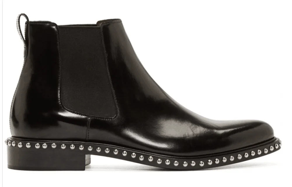 Personalized Customized Handmade Sliver Rivets Decoration Wedge Men Patent Leather Cheslea Boots